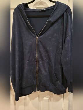 BloomChic Navy Blue Zip-Up Hooded Sweater